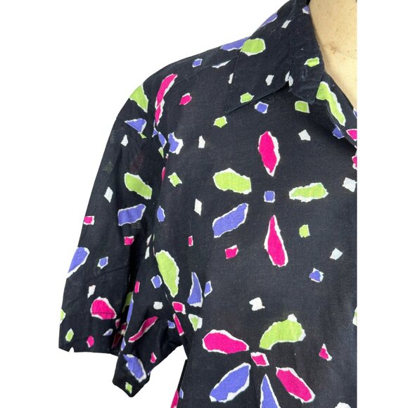 1980s Esprit Sport blouse shirt abstract flowers neon colors Size M/L - Picture 5 of 7
